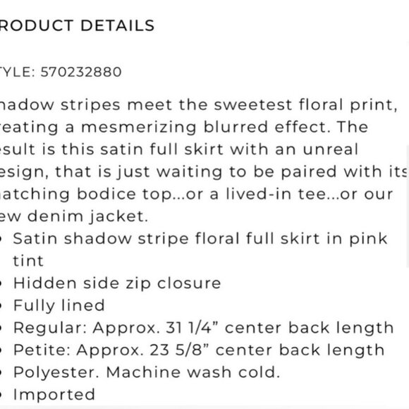 WHBM Satin Shadow Stripe Floral Full Skirt in Pink Tint - Picture 6 of 6